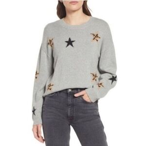 Rails Perci Grey With Animal Stars Cashmere blend Knitted Sweater  Size Small